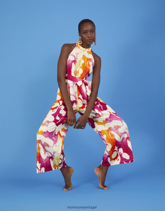 roupas macacão elaxi com estampa abstrata Monsoon mulheres rosa RPLH8F719