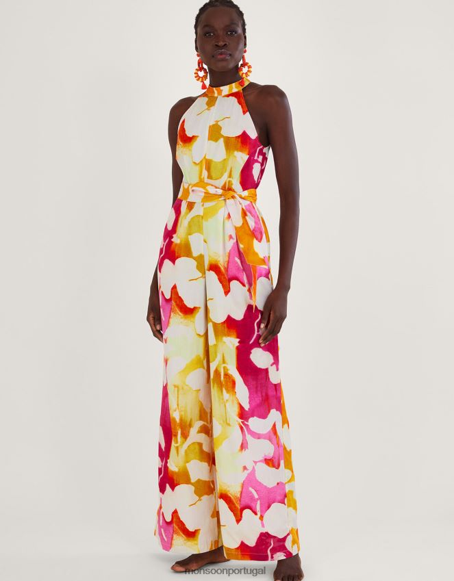 roupas macacão elaxi com estampa abstrata Monsoon mulheres rosa RPLH8F719