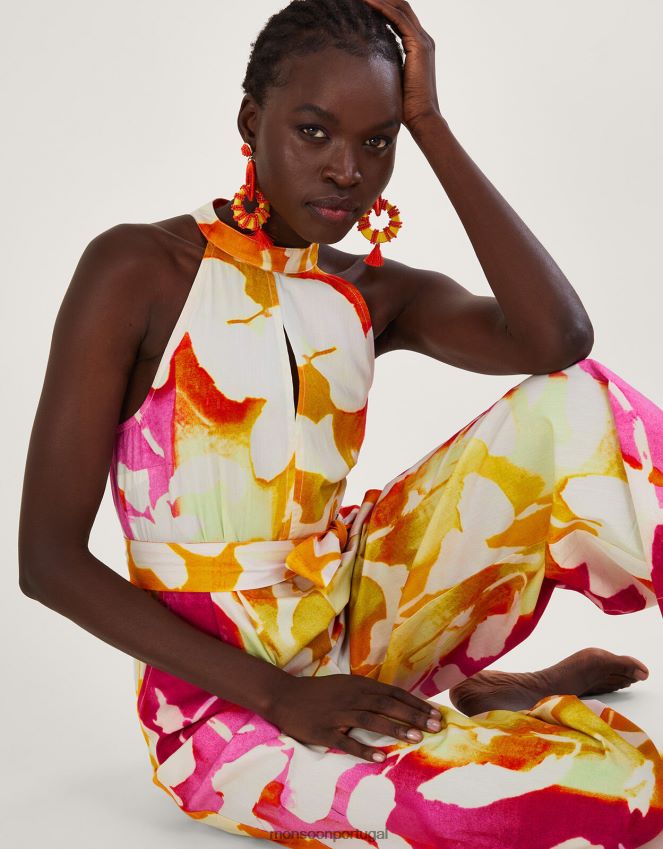 roupas macacão elaxi com estampa abstrata Monsoon mulheres rosa RPLH8F719