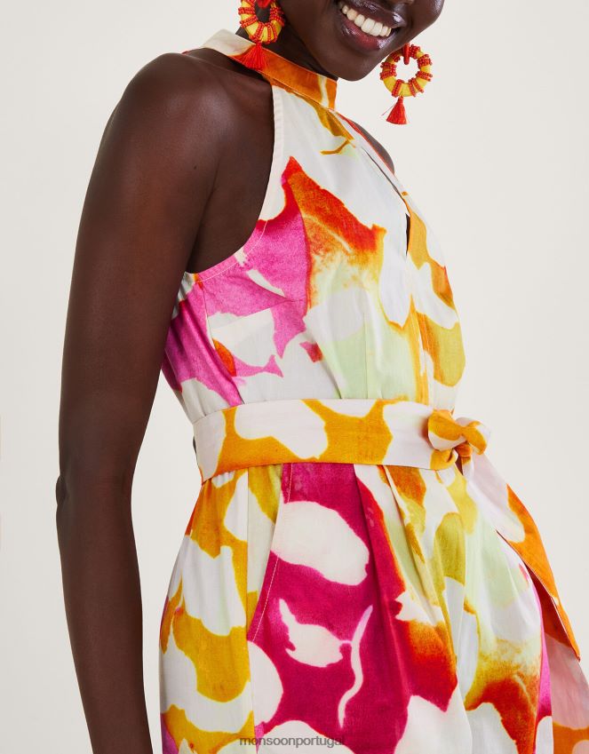 roupas macacão elaxi com estampa abstrata Monsoon mulheres rosa RPLH8F719