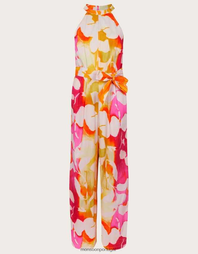 roupas macacão elaxi com estampa abstrata Monsoon mulheres rosa RPLH8F719