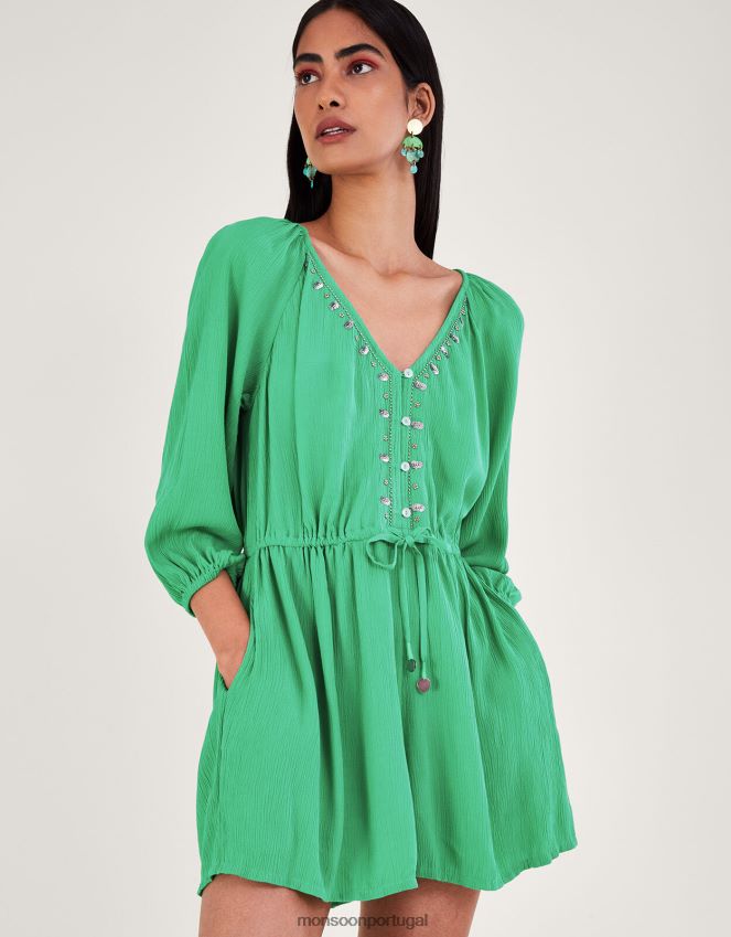 roupas macacão embelezado manga longa Monsoon mulheres verde RPLH8F151