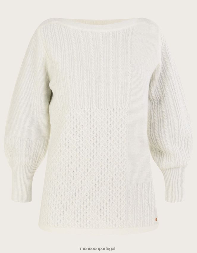 roupas Túnica supermacia com ponto patch e poliéster reciclado Monsoon mulheres marfim RPLH8F414