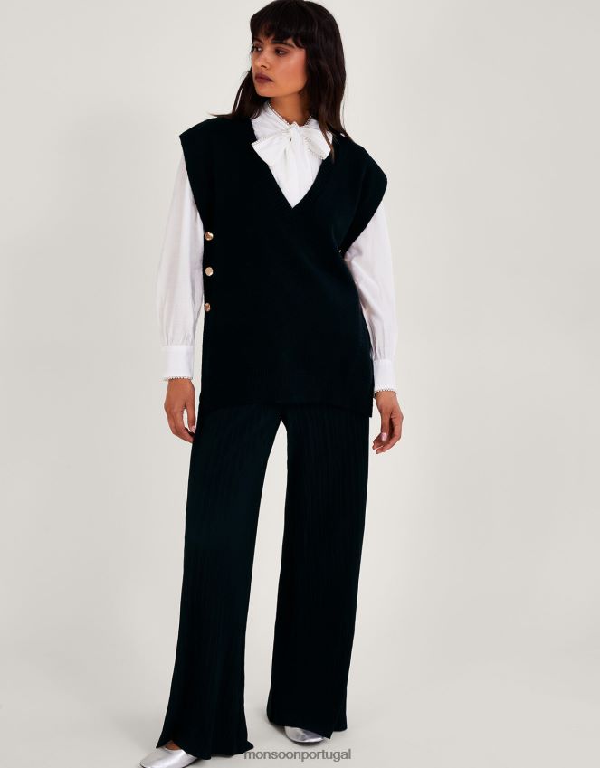 roupas billie button tabardo lateral Monsoon mulheres preto RPLH8F38