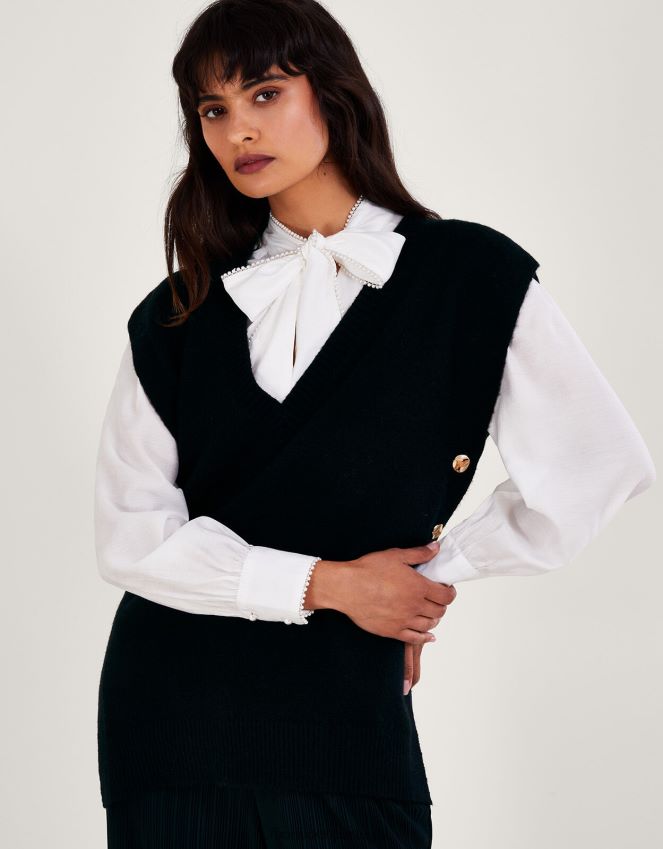 roupas billie button tabardo lateral Monsoon mulheres preto RPLH8F38