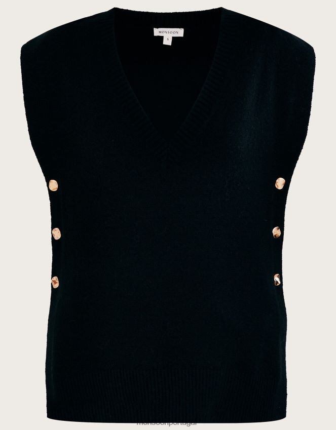 roupas billie button tabardo lateral Monsoon mulheres preto RPLH8F38