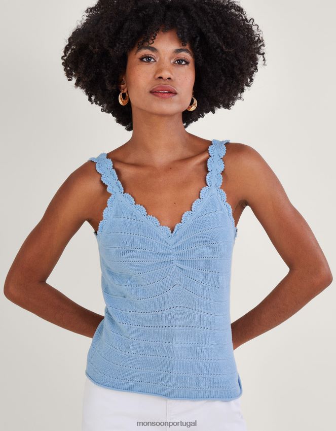 roupas cami de crochê à mão Monsoon mulheres azul RPLH8F981