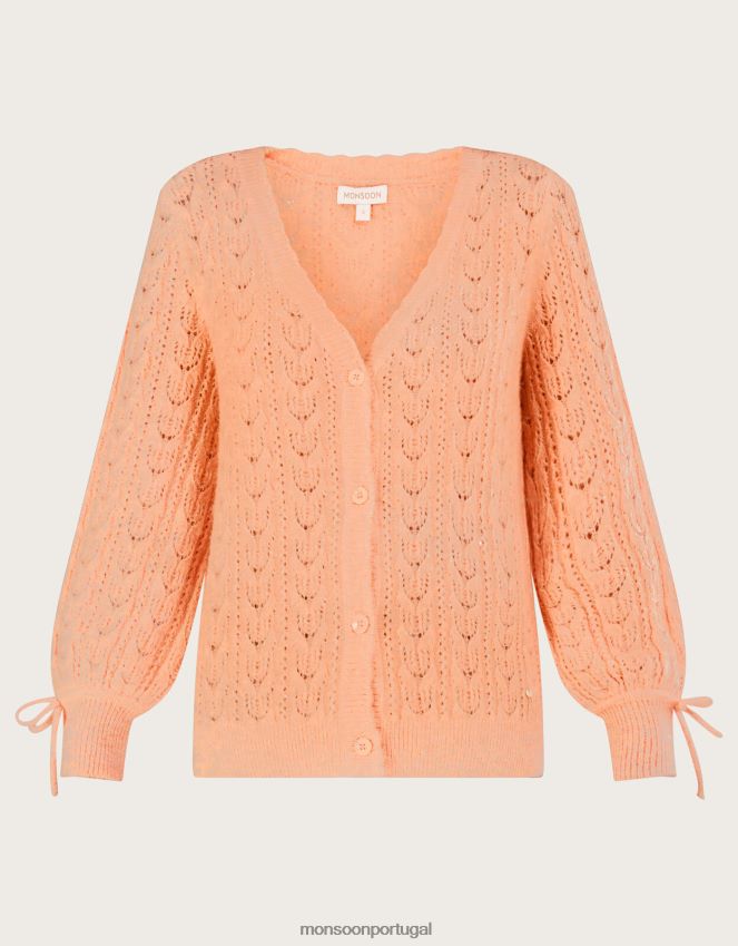 roupas cardigã pointelle supermacio com poliéster reciclado Monsoon mulheres laranja (pêssego) RPLH8F441