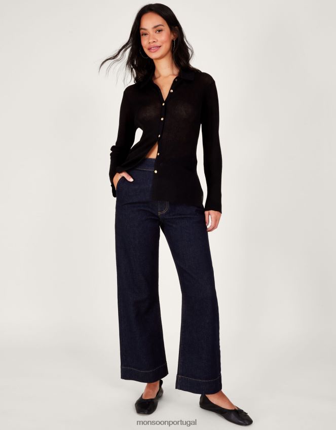 roupas cardigã transparente com gola Monsoon mulheres preto RPLH8F124