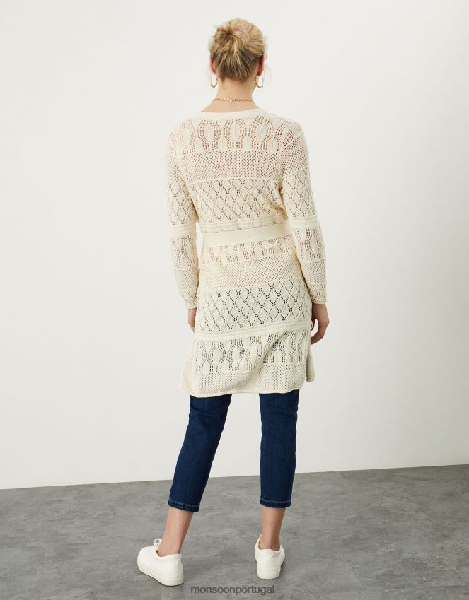 roupas cardigan com palangre em ponto crochê Monsoon mulheres marfim RPLH8F1003
