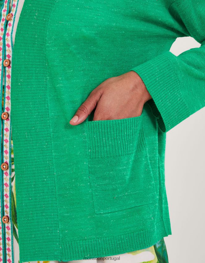 roupas cardigan de bolso em mistura de linho Monsoon mulheres verde RPLH8F599