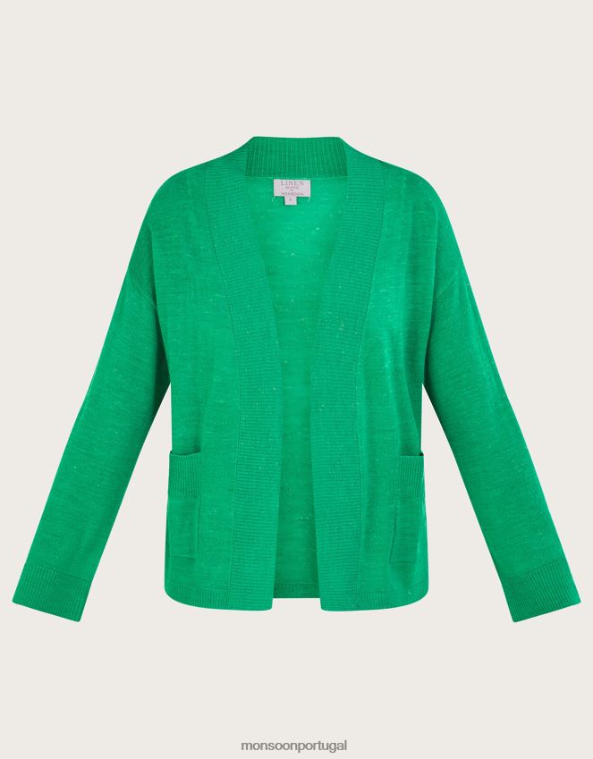 roupas cardigan de bolso em mistura de linho Monsoon mulheres verde RPLH8F599