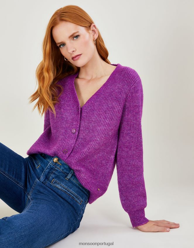 roupas cardigan de malha canelada supermacio Monsoon mulheres roxo RPLH8F690