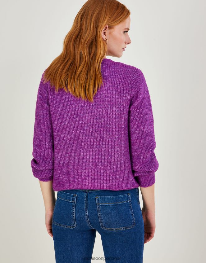 roupas cardigan de malha canelada supermacio Monsoon mulheres roxo RPLH8F690