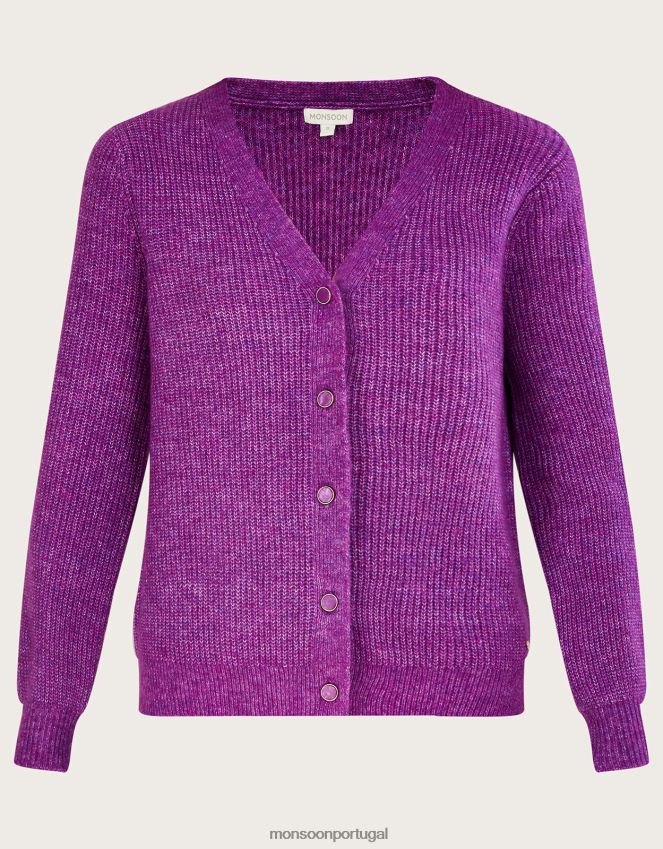roupas cardigan de malha canelada supermacio Monsoon mulheres roxo RPLH8F690