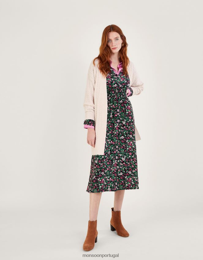 roupas cardigan de malha com palangre com cinto Monsoon mulheres marfim RPLH8F925