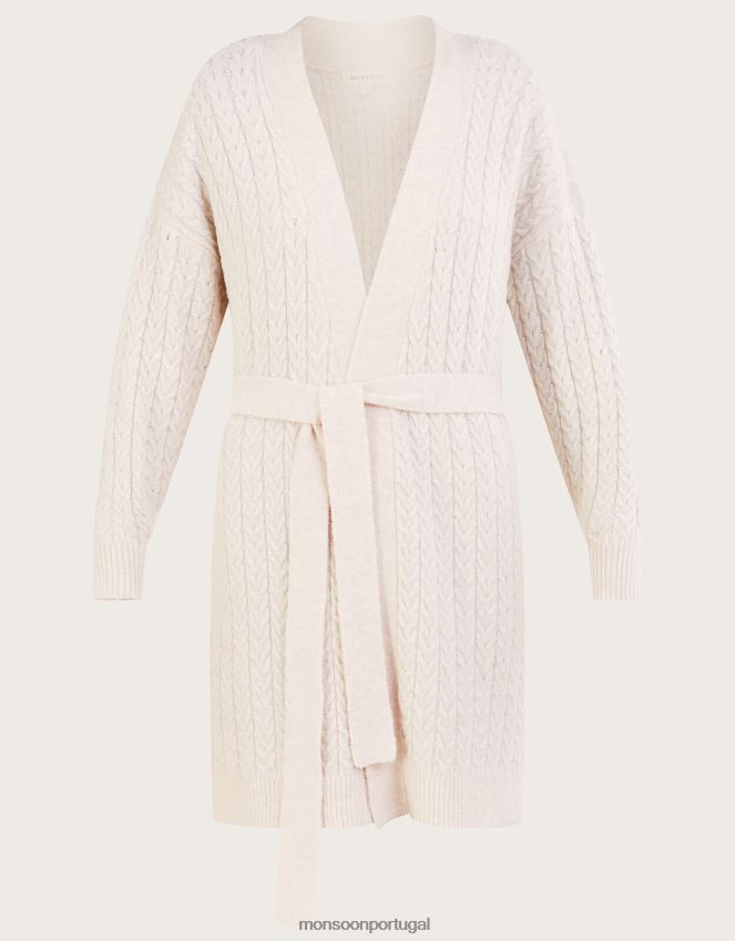 roupas cardigan de malha com palangre com cinto Monsoon mulheres marfim RPLH8F925