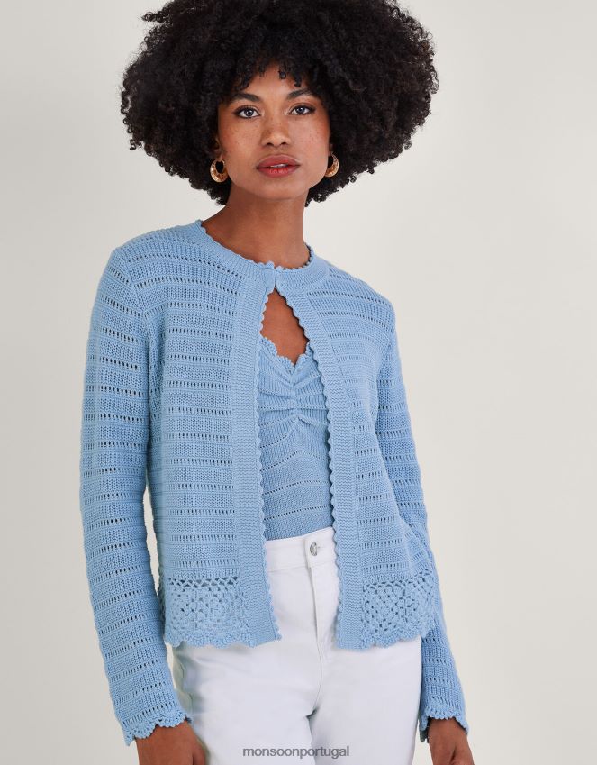roupas cardigan de malha pointelle Monsoon mulheres azul RPLH8F832