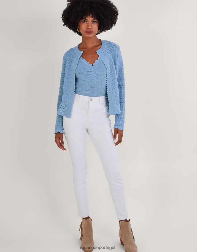 roupas cardigan de malha pointelle Monsoon mulheres azul RPLH8F832