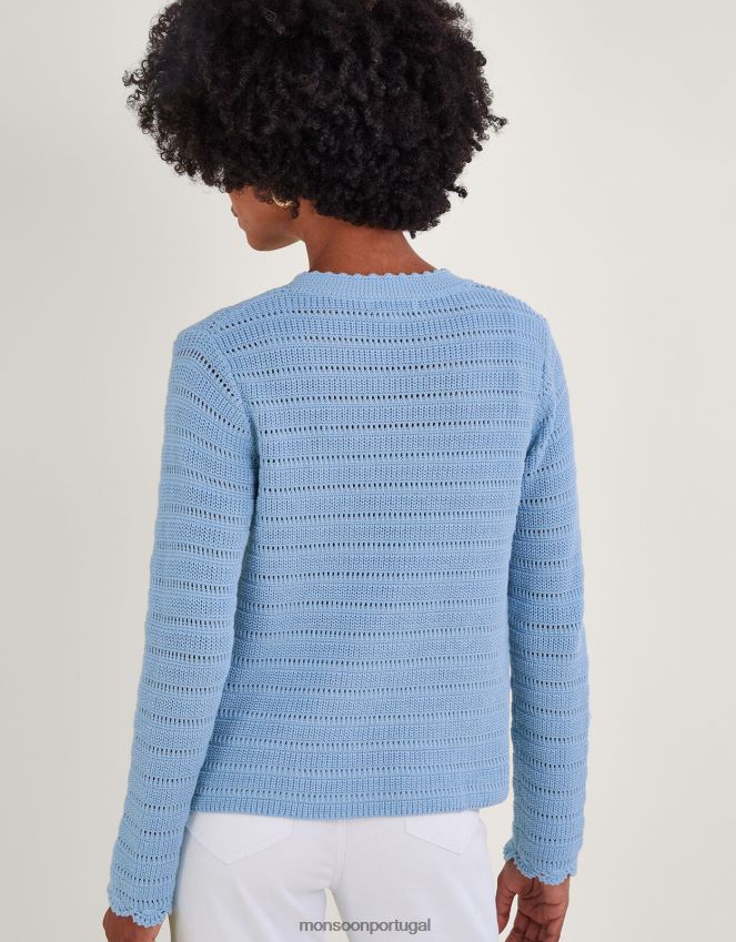 roupas cardigan de malha pointelle Monsoon mulheres azul RPLH8F832