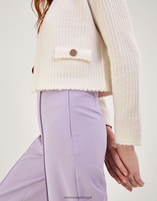 roupas jaqueta cropped em malha com poliéster reciclado Monsoon mulheres natural (cru) RPLH8F1047