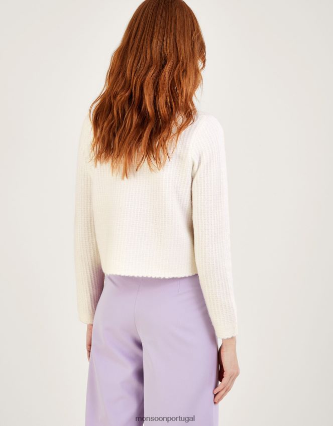 roupas jaqueta cropped em malha com poliéster reciclado Monsoon mulheres natural (cru) RPLH8F1047