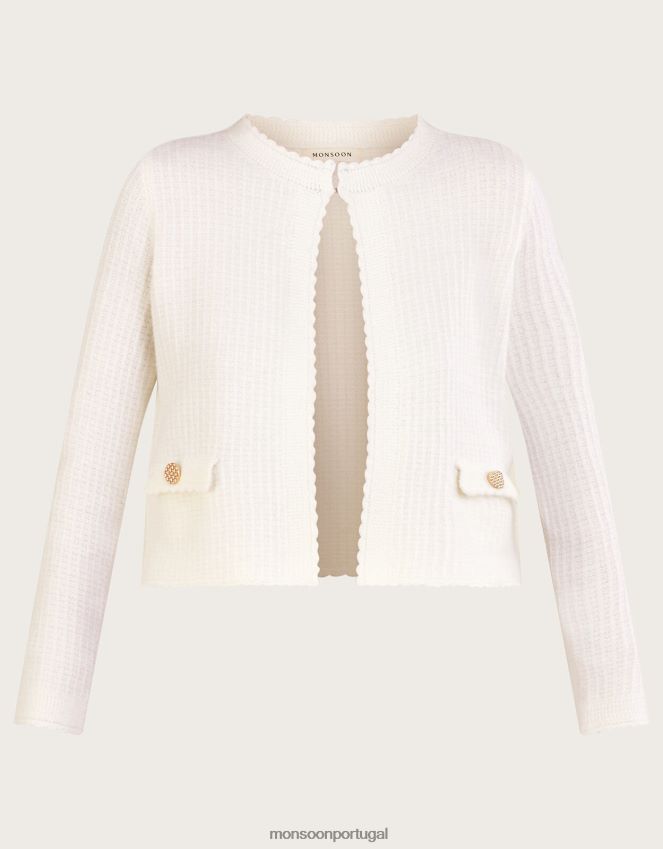 roupas jaqueta cropped em malha com poliéster reciclado Monsoon mulheres natural (cru) RPLH8F1047