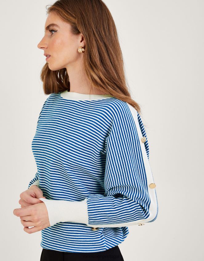 roupas jumper com botão náutico e detalhes listrados Monsoon mulheres azul RPLH8F868