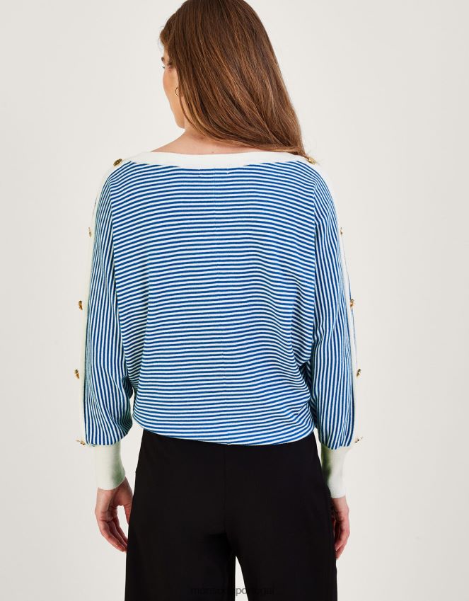 roupas jumper com botão náutico e detalhes listrados Monsoon mulheres azul RPLH8F868