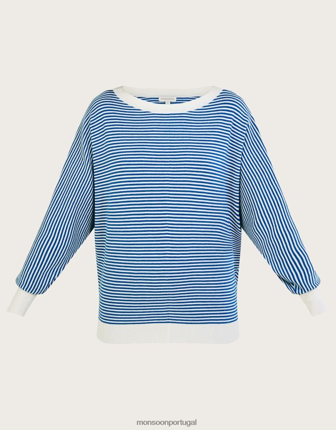 roupas jumper com botão náutico e detalhes listrados Monsoon mulheres azul RPLH8F868