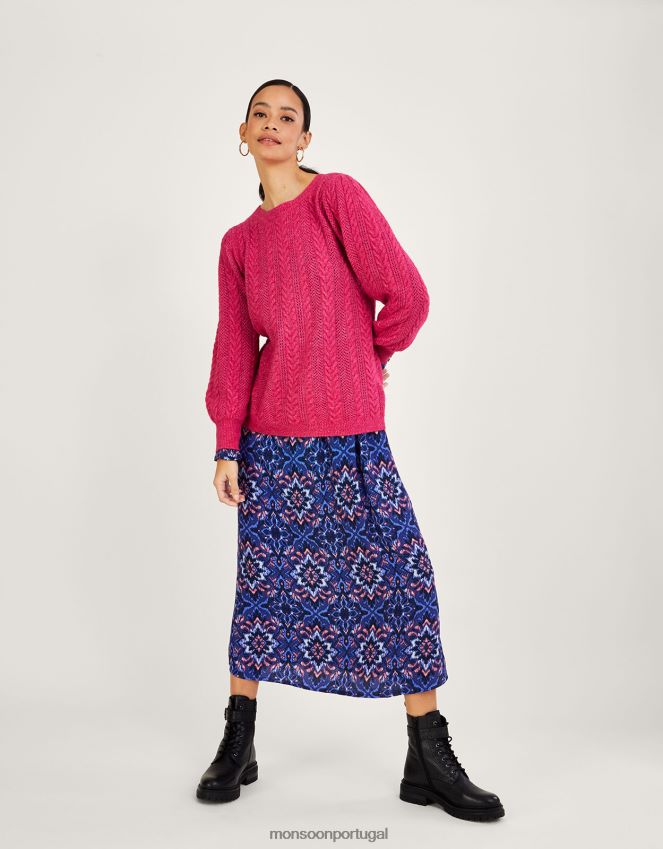 roupas jumper de cabo com botão traseiro e poliéster reciclado Monsoon mulheres rosa RPLH8F988