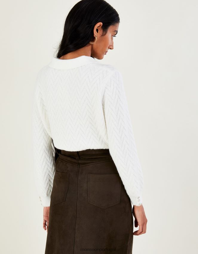roupas jumper de malha com gola e poliéster reciclado Monsoon mulheres marfim RPLH8F1075