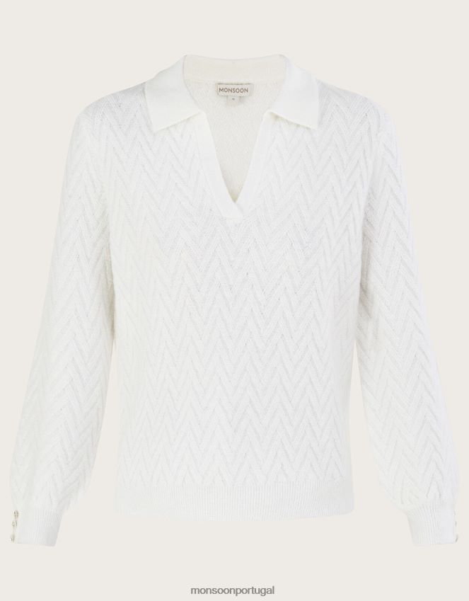 roupas jumper de malha com gola e poliéster reciclado Monsoon mulheres marfim RPLH8F1075