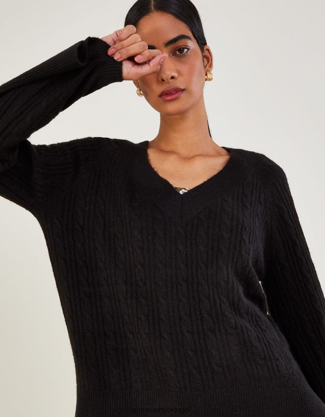 roupas jumper de palangre com decote em V e poliéster reciclado Monsoon mulheres preto RPLH8F606