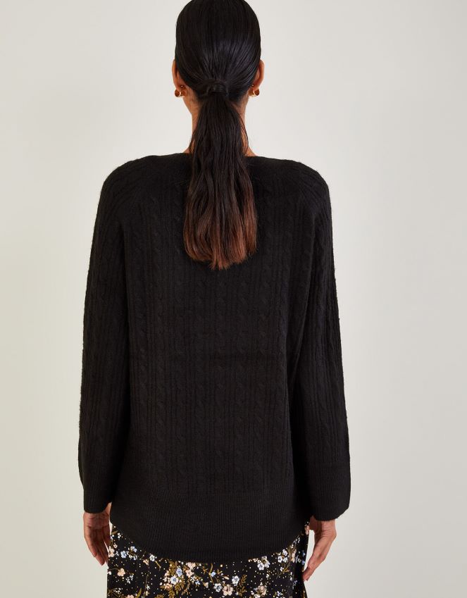 roupas jumper de palangre com decote em V e poliéster reciclado Monsoon mulheres preto RPLH8F606