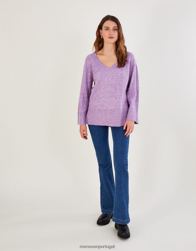 roupas jumper de palangre com decote em V e poliéster reciclado Monsoon mulheres roxo (lilás) RPLH8F386