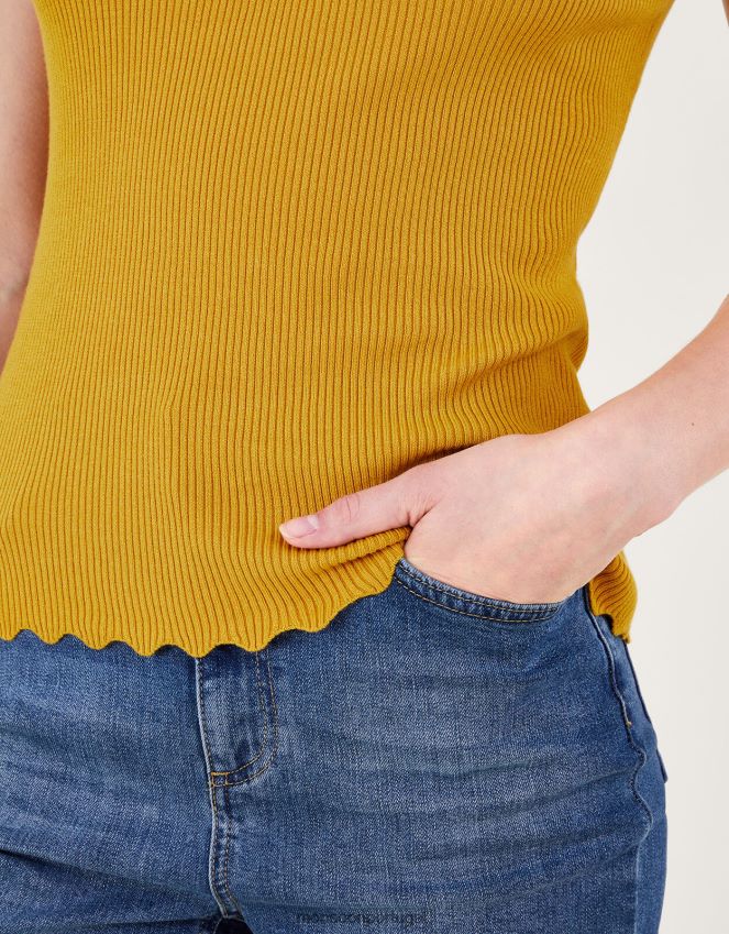 roupas regata com gola halter canelada Monsoon mulheres ocre amarelo) RPLH8F484