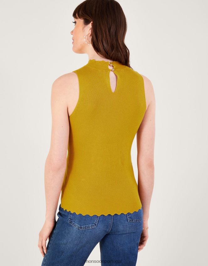 roupas regata com gola halter canelada Monsoon mulheres ocre amarelo) RPLH8F484