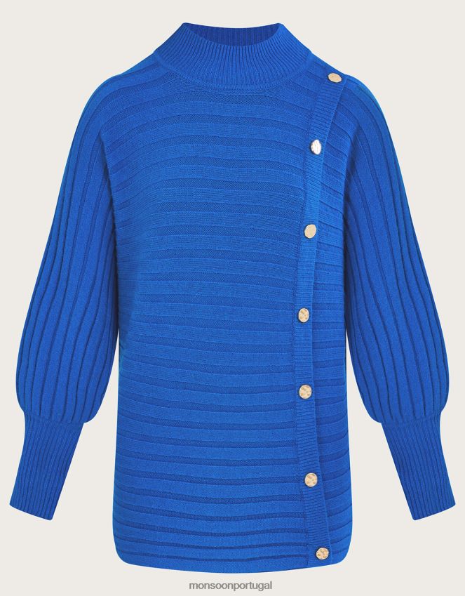 roupas suéter canelado horizontal com poliéster reciclado Monsoon mulheres azul (cobalto) RPLH8F914