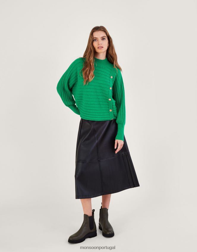 roupas suéter canelado horizontal com poliéster reciclado Monsoon mulheres verde RPLH8F919