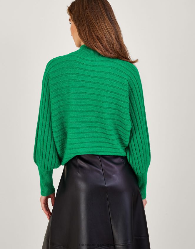 roupas suéter canelado horizontal com poliéster reciclado Monsoon mulheres verde RPLH8F919