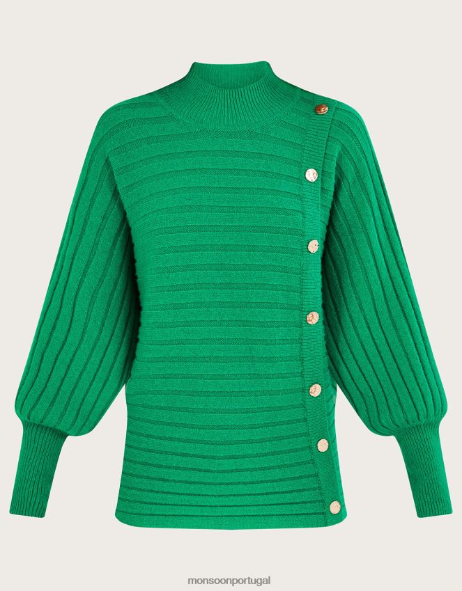 roupas suéter canelado horizontal com poliéster reciclado Monsoon mulheres verde RPLH8F919