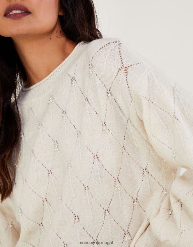 roupas suéter com detalhe de pérola Monsoon mulheres marfim RPLH8F51