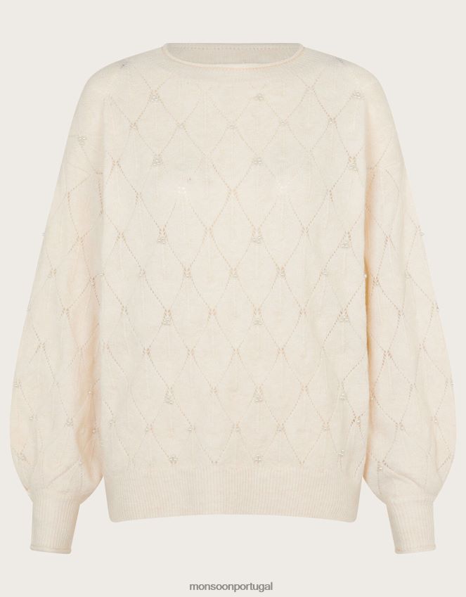 roupas suéter com detalhe de pérola Monsoon mulheres marfim RPLH8F51