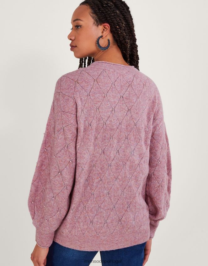 roupas suéter com detalhe de pérola Monsoon mulheres rosa RPLH8F61