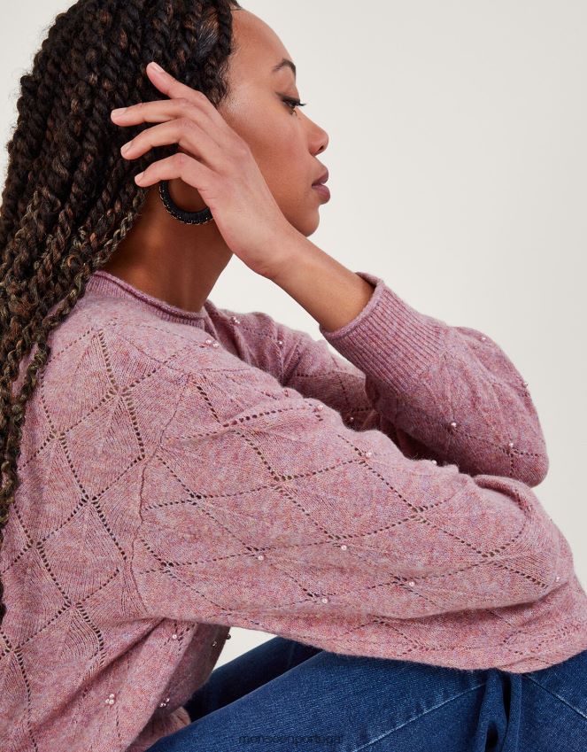 roupas suéter com detalhe de pérola Monsoon mulheres rosa RPLH8F61