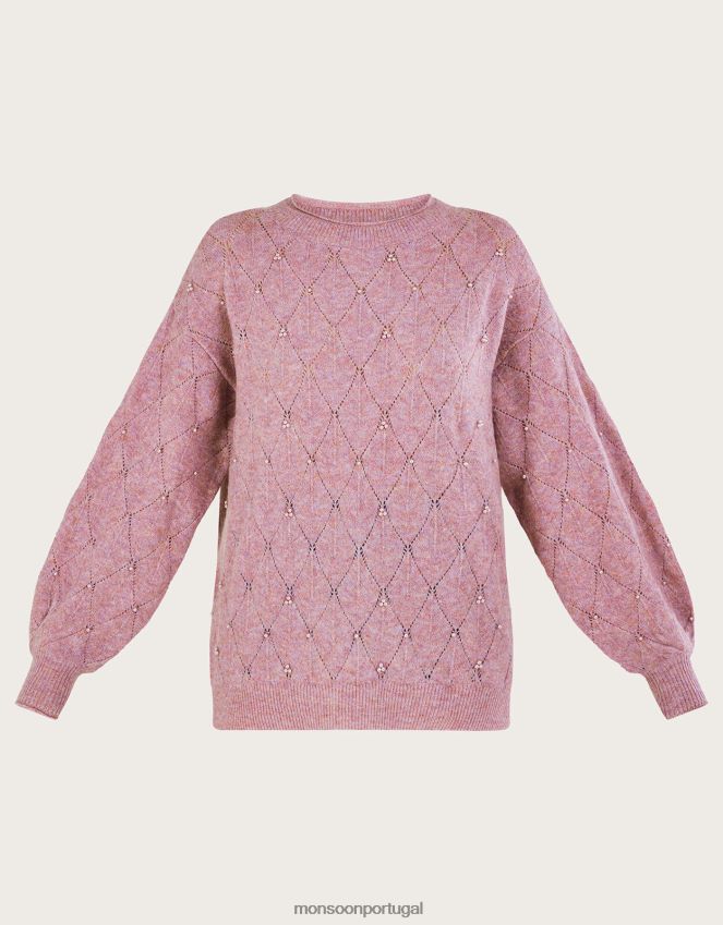 roupas suéter com detalhe de pérola Monsoon mulheres rosa RPLH8F61