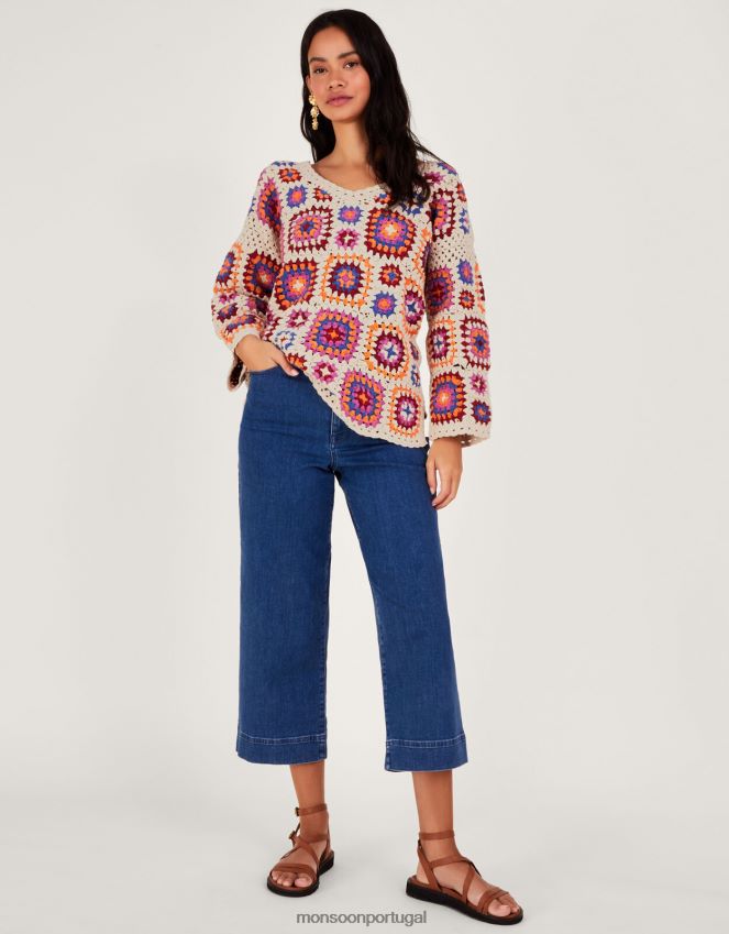 roupas suéter de crochê Monsoon mulheres marfim RPLH8F32