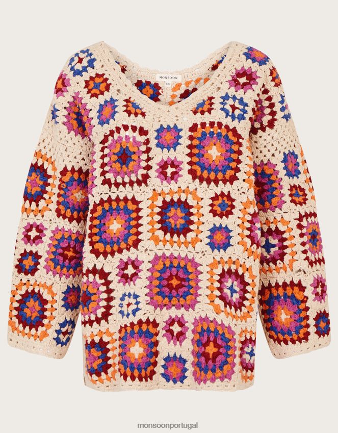 roupas suéter de crochê Monsoon mulheres marfim RPLH8F32