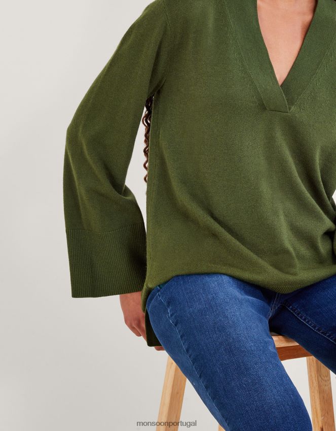 roupas suéter de lã com gola Monsoon mulheres verde RPLH8F70